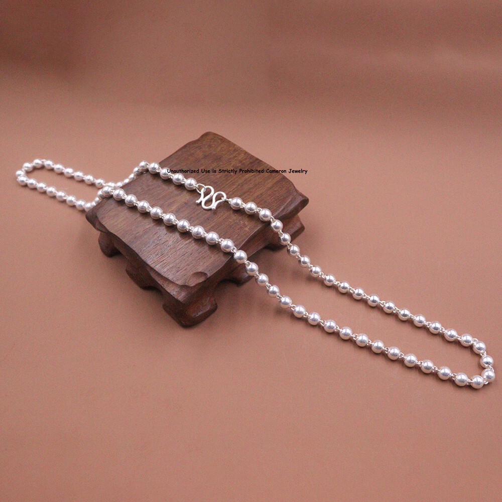 Pure S999 Fine Silver 999 Chain 6mm Smooth Beads Link