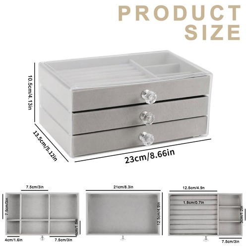 Acrylic Jewelry Organizer 3 Drawers Storage Transparent Jewelry Display Beige UK - Picture 16 of 22