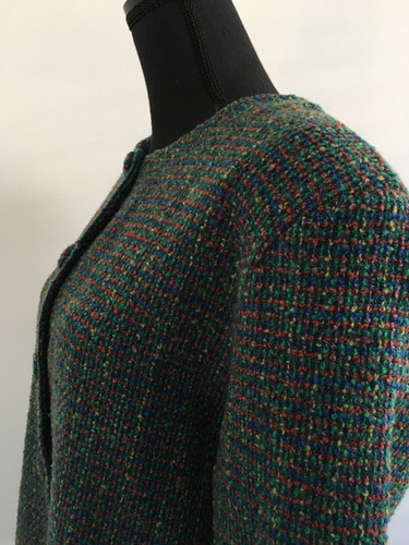 Womens Boucle Tweed Jacket Size Fit L/XL Vintage Green Multicoloured Tosol David - Picture 13 of 17