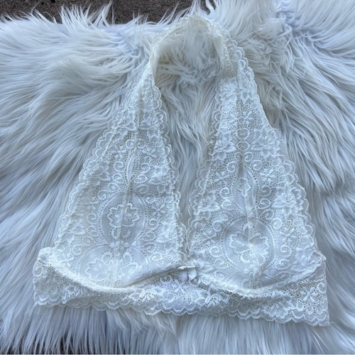 White Floral Lace Unlined Halter Bralete - Bild 1 von 4