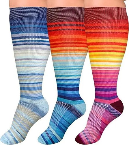 3 Paare Plus Size Kompressionssocke 20-30 mmhg Wide Calf High Support Socke - Bild 7 von 34