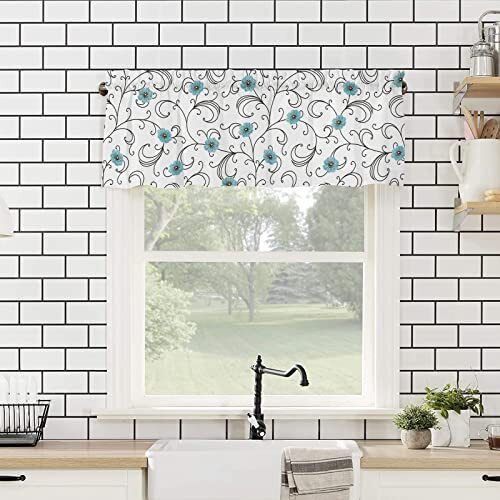 Cortinas de Cocina Cenefas, Azul Flor Hoja Primavera 54" X 18" Blueflyku1510 - Imagen 4 de 7