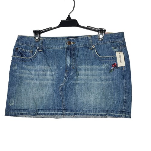 NWT Y2K Aeropostale Butterfly Embroidered Raw Hem Denim Blue Jean Skirt Size 12
