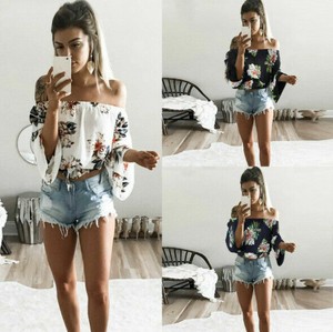 Women-Summer-Long-Sleeve-Off-Shoulder-T-Shirt-Casual-Blouse-Shirt-Tops