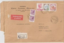 ITALY1982 100LMICHELANGELO MIX SIRACUSANA CASTELLI ON EXPRESS REGISTERED COVER  