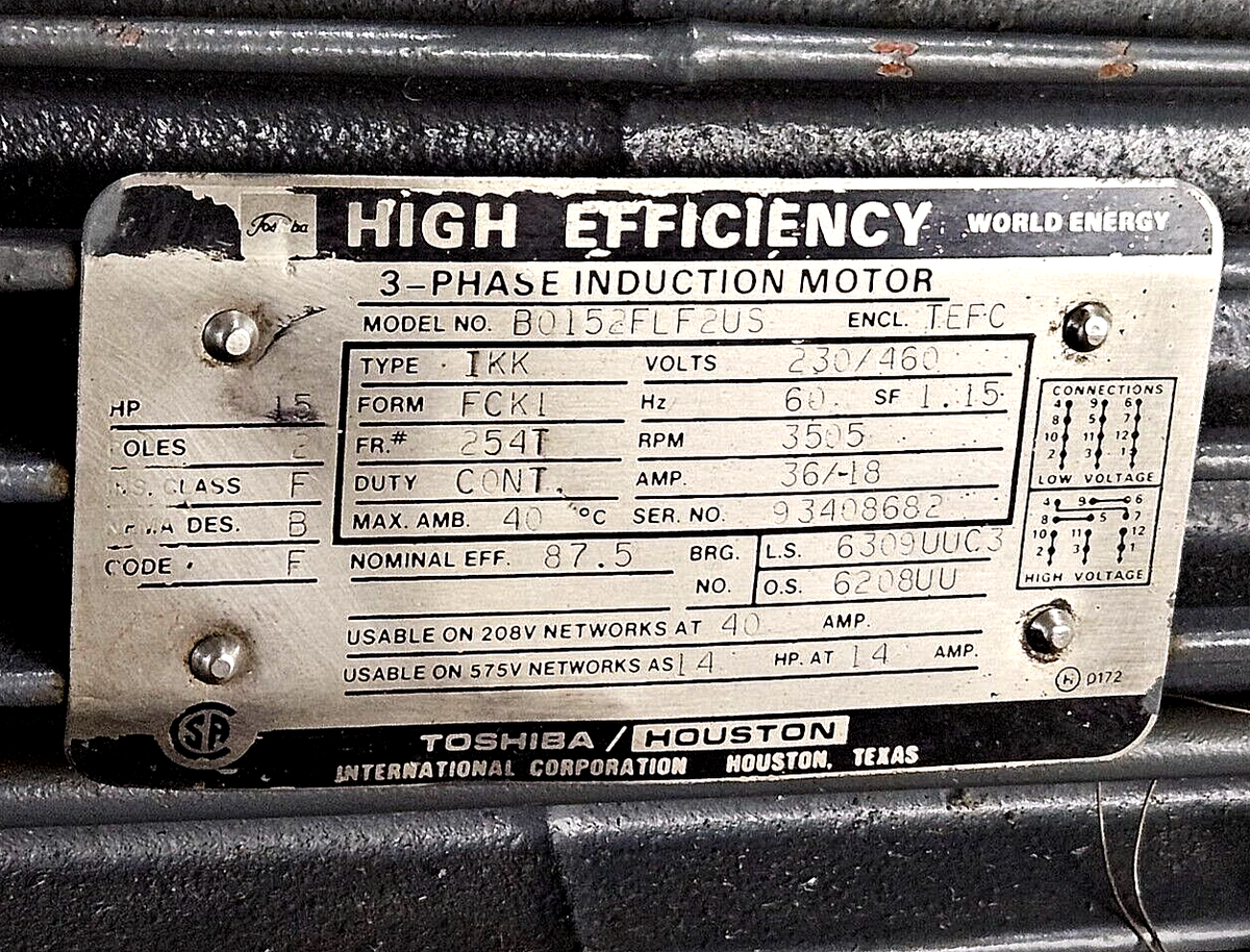 TOSHIBA 3 Phase Induction Motor. 4個 Toshiba 3-Phase Induction Motor 4 Pole 3HP 230/460V 1735rpm