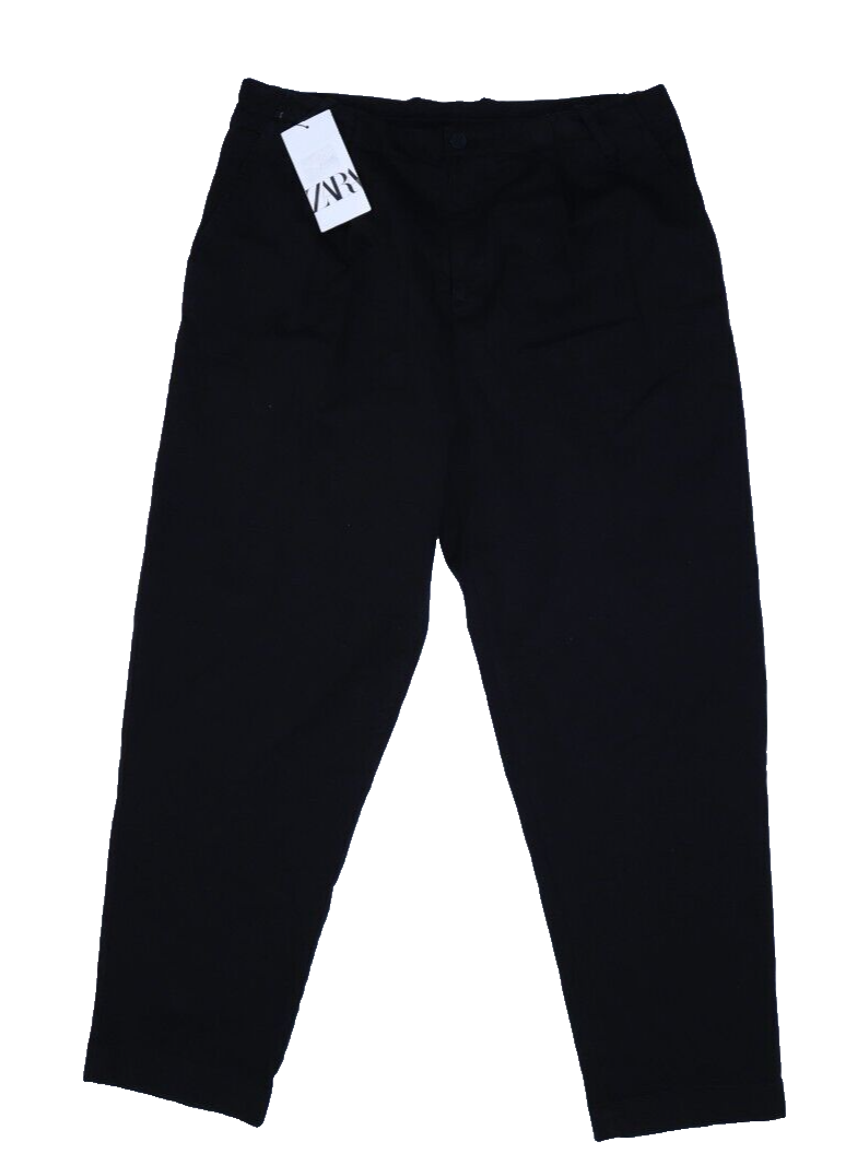 Zara Black Slant Pocket Pleated Black Denim Jean Dress Pants Womens US 34