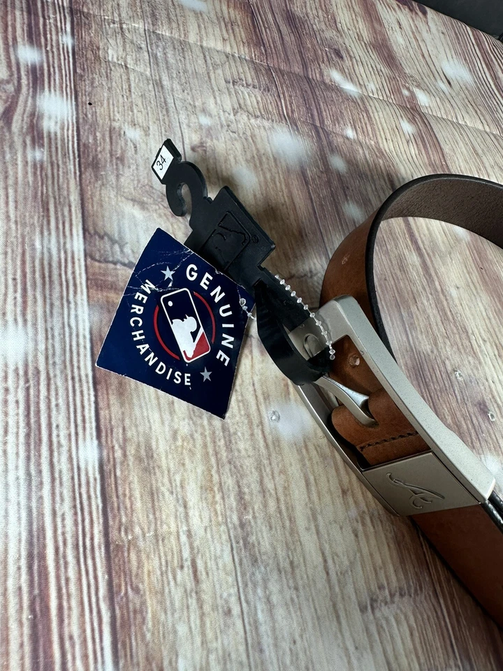 New Men's Brown Atlanta Braves Brandish Leather Belt Size 34 Waist MLB - Image 2 of 4