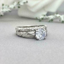 1.67Ct White Round Cut CZ Women's Bridal Wedding Ring Set 925 Sterling Silver