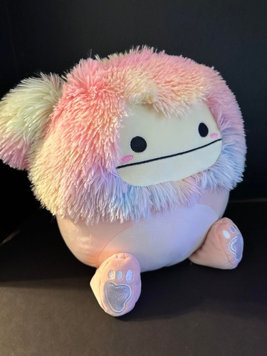 Squishmallow 12" Diane Pink Rainbow Bigfoot w/Beaded "I ♡ SQUISH" Charm Plus - Picture 4 of 6