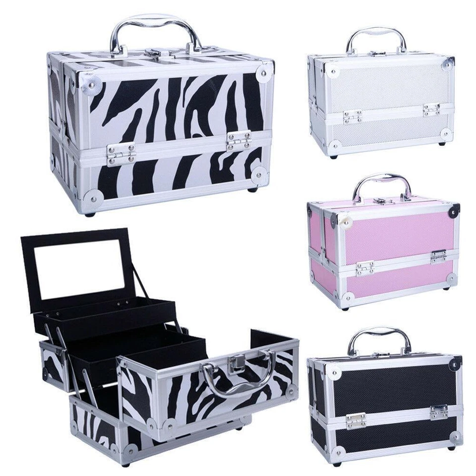 Professional Large Makeup Train Case & Beauty Salon Organizer Box w/ Mirror US