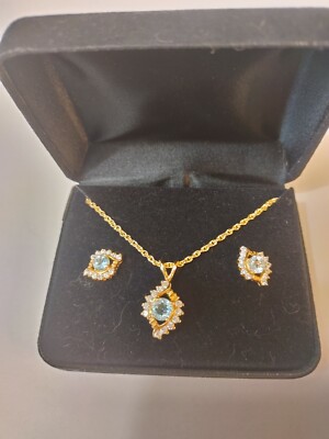 Topaz Crystal Gold Tone Chain Necklace Earring Set