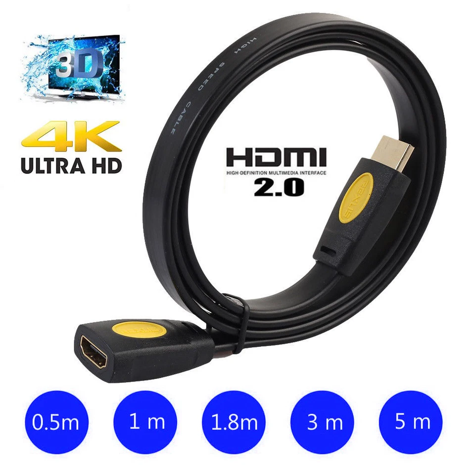 HDMI Extension Cable Male to Female Lead v2.0 3D 4K For PS4 Xbox HDTV 0.5 10M 3m - Image 2 of 4