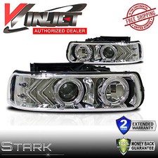 Silverado Suburban Tahoe Halo Projector Headlights Chrome Front Lamps Pair