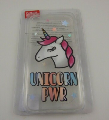 fits iPhone X or XS phone case Unicorn power stars clear pink white 