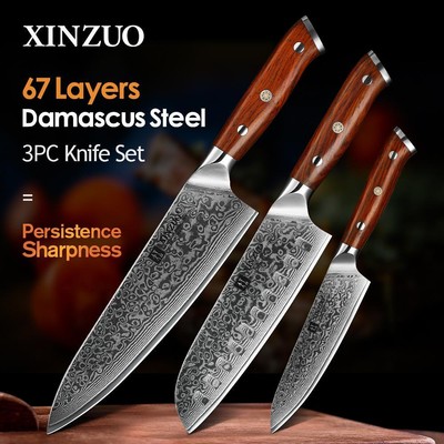 Xinzuo 1pcs or 3pcs Steel Chef Kitchen Knife Set Stainless Steel Rosewood Handle