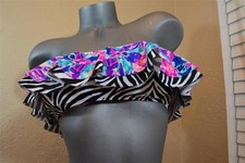 VICTORIA'S SECRET PINK Flounce Ruffle Padded Bandeau Bikini Top Small S Animal