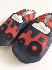 6-12 mo. Leather Red Blue Tractor Design Baby Boots Shoes Made In England