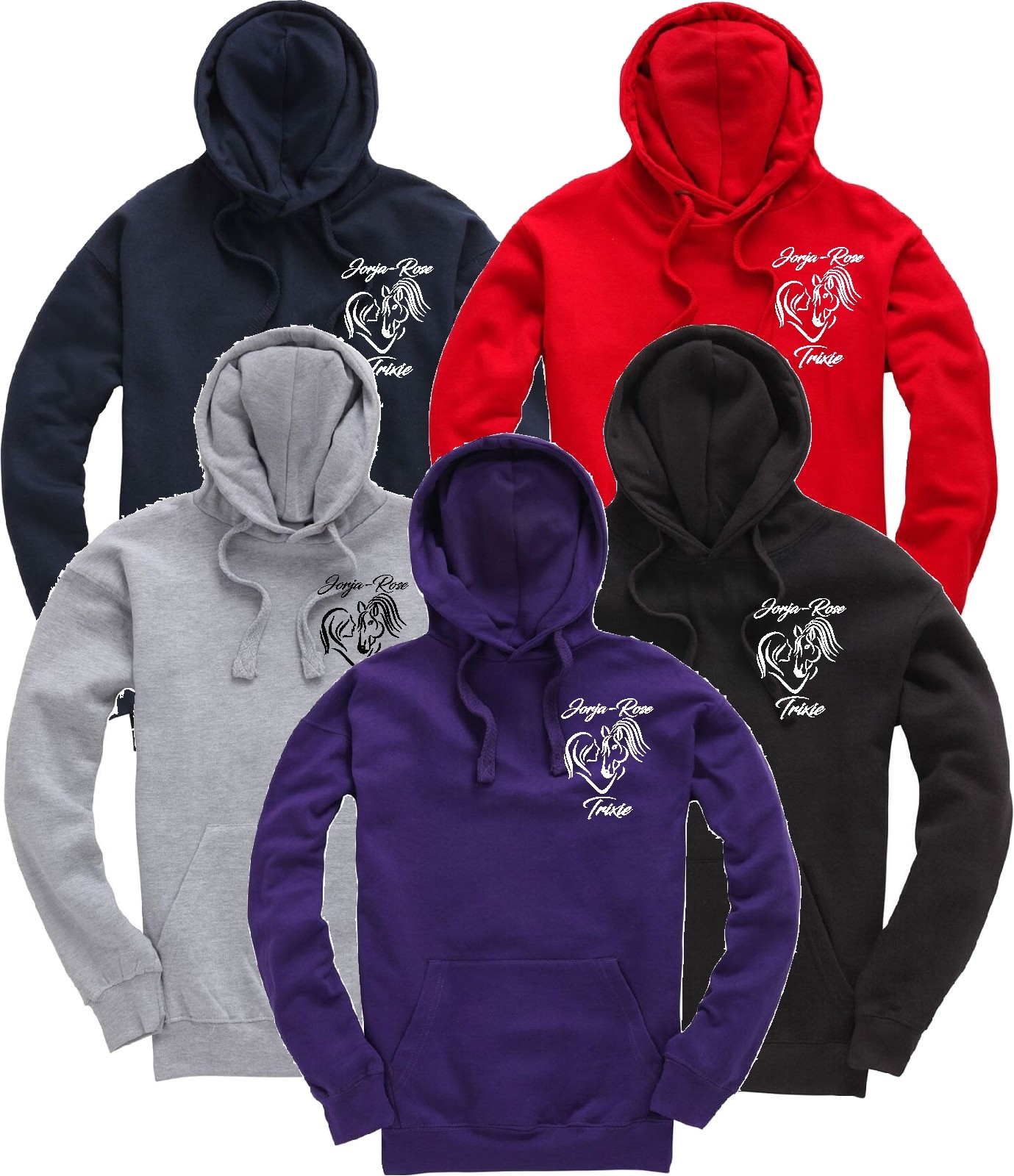 Felpa con cappuccio equitazione unisex donna cavallo e cavaliere equitazione pony GIrls personalizzata