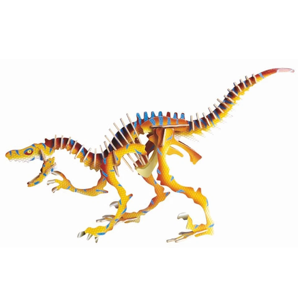 AXTOM Velociraptor - farbig - 3D Holzbausatz Dinosaurier Dino Tier Holz Steckpuzzle
