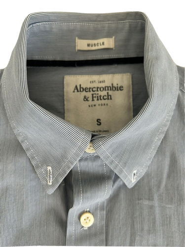 Abercrombie & Fitch Muscle Mens Shirt Button Up Long Sleeve Stripe size S blue - Picture 2 of 6