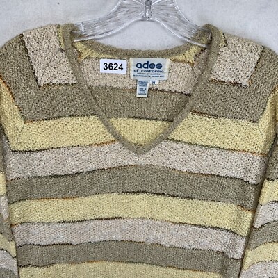 トップス 70s linen cotton v neck knit Vintage 70s V Neck Sweater by Ades of California Multi Knit