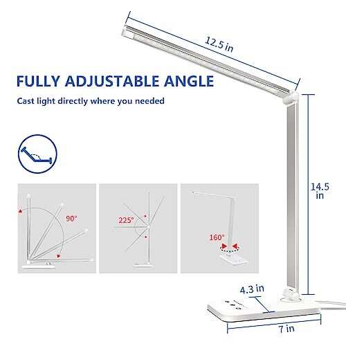 LED Desk Lamp Dimmable Table Lamp Reading Lamp with USB Charging Port, Silver - Picture 7 of 7