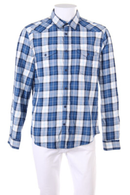 C&A checked shirt Patch Pockets L blue white