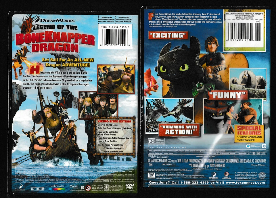3 DVD PACK how to train your dragon 1 & 2 w/ legend of the bone knapper dragon - Image 3 of 3