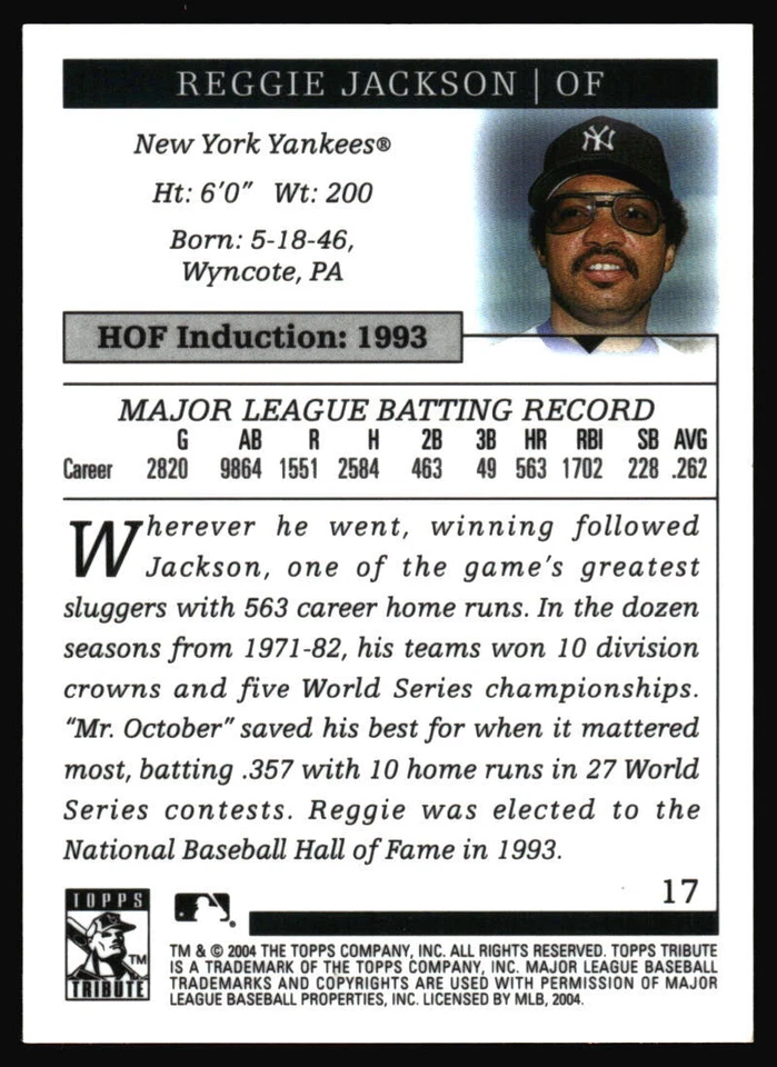 2004 Topps Tribute HOF Reggie Jackson #17 New York Yankees - Image 2 of 2