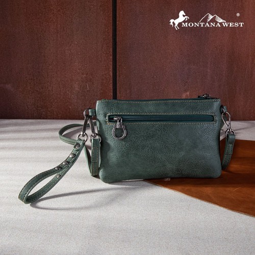 Montana West Concho Collection Purse Western Aztec Crossbody Bag Wristlet Green - Picture 3 of 6