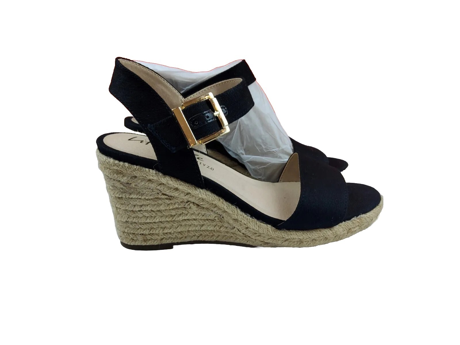 LOTTO Style & Co sandalo donna zeppa tacco cinturino alla caviglia punta tonda nero rafia 7 5 (#625