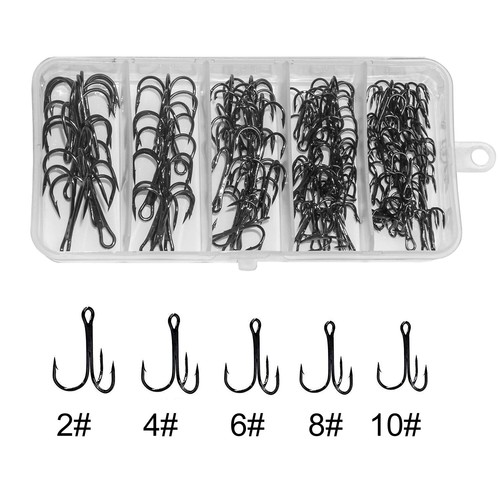 Treble Fishing Hooks Kit Black High Carbon Steel Treble Hook 2#-14# for Lures - Picture 3 of 16
