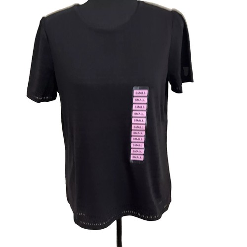 Rafaella Top Women’s Small Eyelet Black Short Sleeve $59