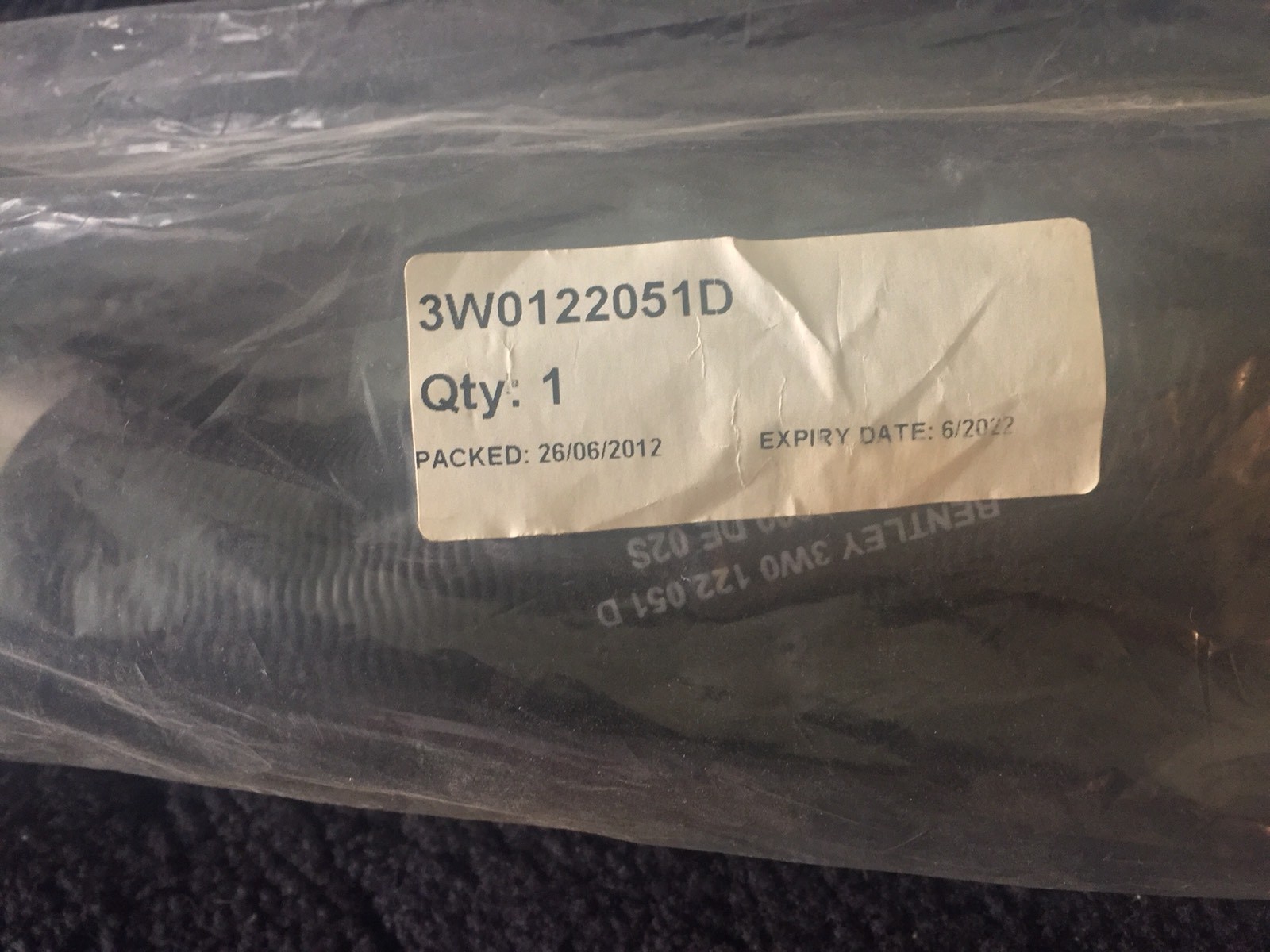 Bentley Continental GT Flying Spur Coolant Radiator Hose OEM NEW 3W0122051D