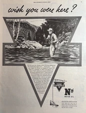 1945 Conoco Motor Oil Nth Oil Plate Engine Fishing Wading Wish VTG Print Ad