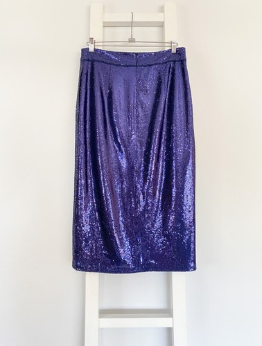 NWT REISS Dakota sequin midi skirt sz UK 14, M-L / stretch mesh split pencil - Picture 4 of 8
