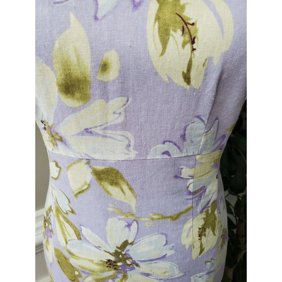 Vestido para mujer Chadwicks púrpura lino cuello redondo manga corta hasta la rodilla talla 8 Foto 3 de 4