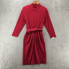 Talbots Belted Pencil Midi Dress Womens OS Petites Red Long Sleeve V-Neck Knit