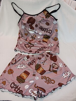 2 Piece Night wear Espresso coffee design light brown medium brand new
