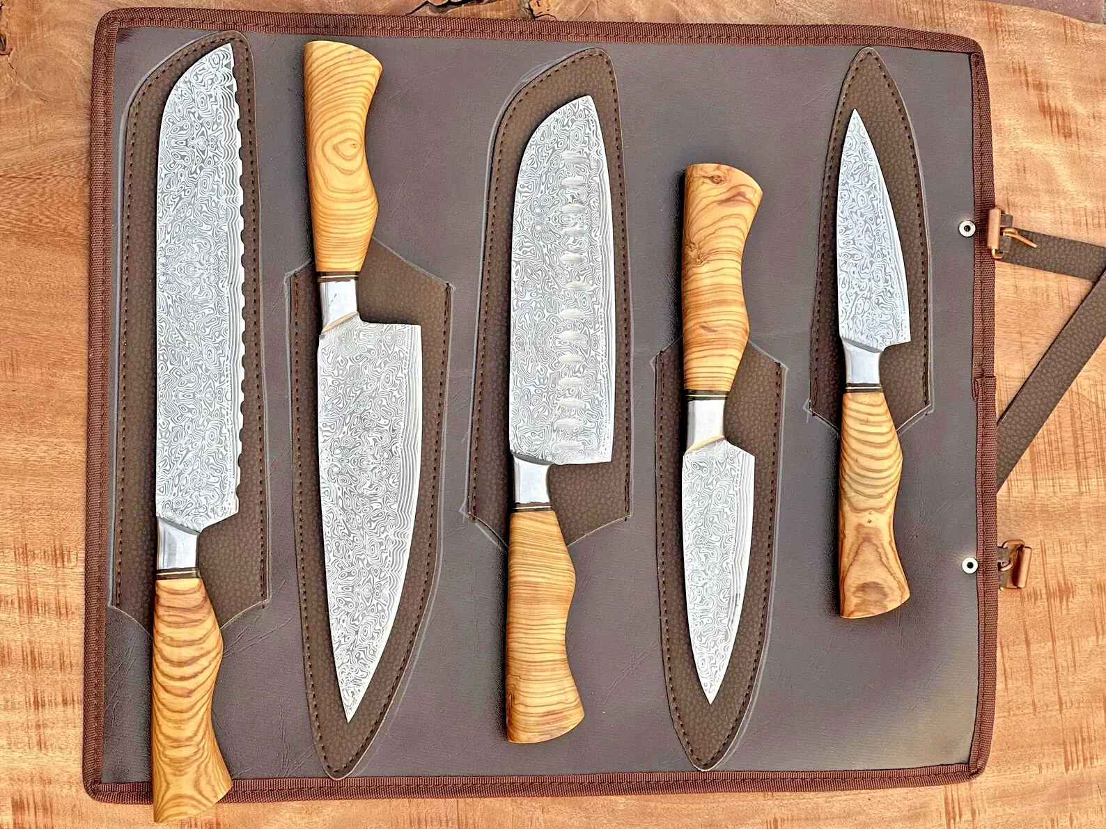 HAND FORGED DAMASCUS STEEL CHEF KNIFE Set Kitchen Knives Best USA gifts