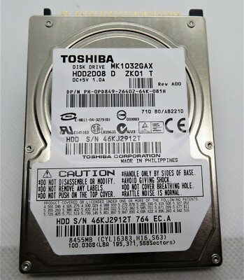 Toshiba MK1032GAX 100GB Internal 5400RPM 2.5'' (HDD2D08) HDD