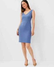 NEW $159 ANN TAYLOR PRECIOUS SAPPHIRE SEASONLESS OPEN V-NECK SHEATH DRESS SZ 0