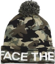 THE NORTH FACE Kid's Ski Tuke - Camo Pom Pom Beanie - OS Green Black White - NWT