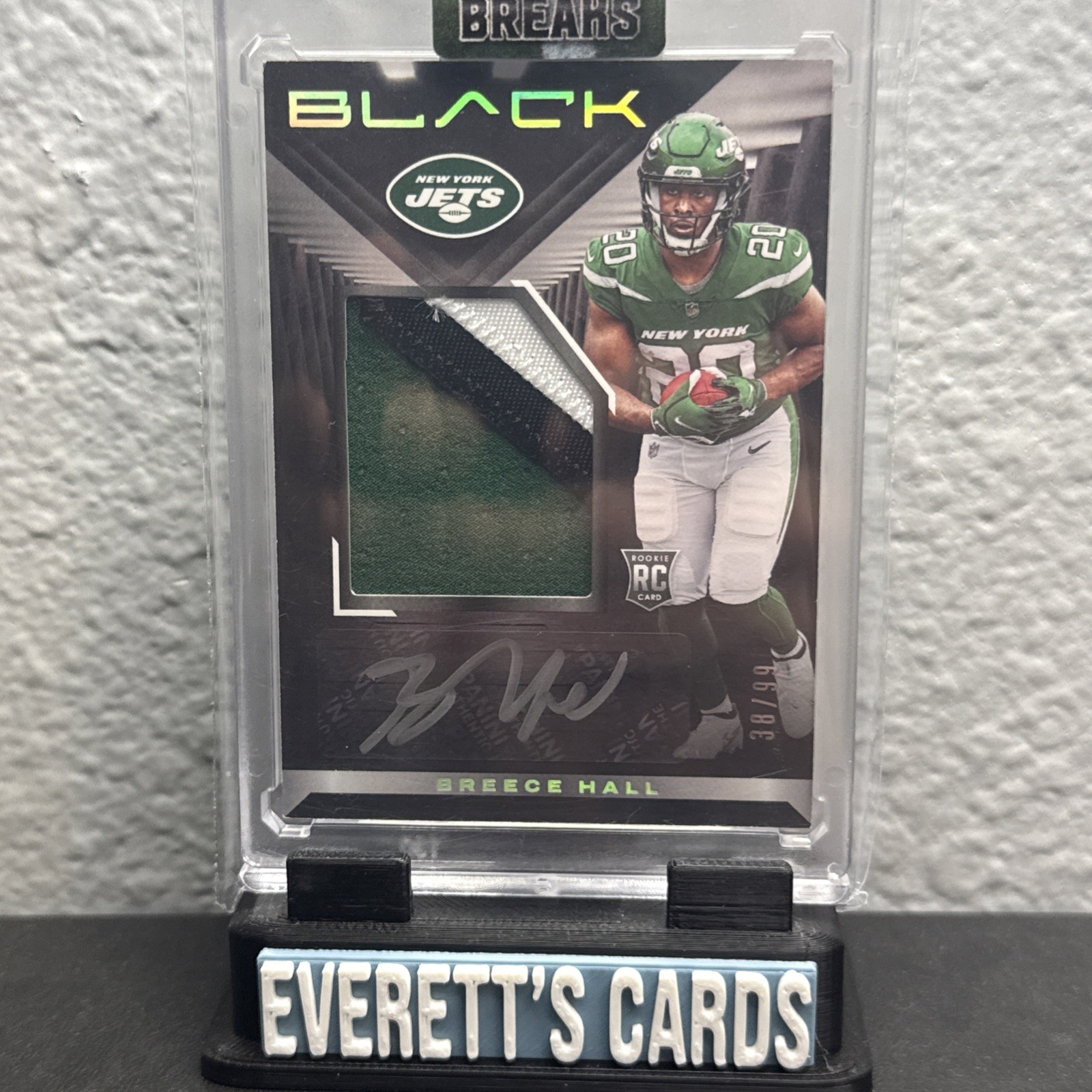Breece Hall 2022 Panini Black 3 Color RPA Rookie Patch Auto 38/99 New York Jets