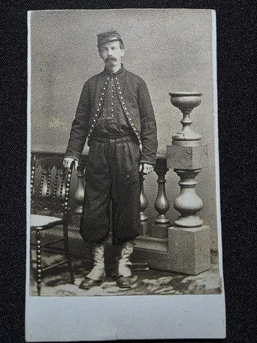 Civil War Zouave Soldier CDV 1860s Military Uniform Kepi Full Portrait
