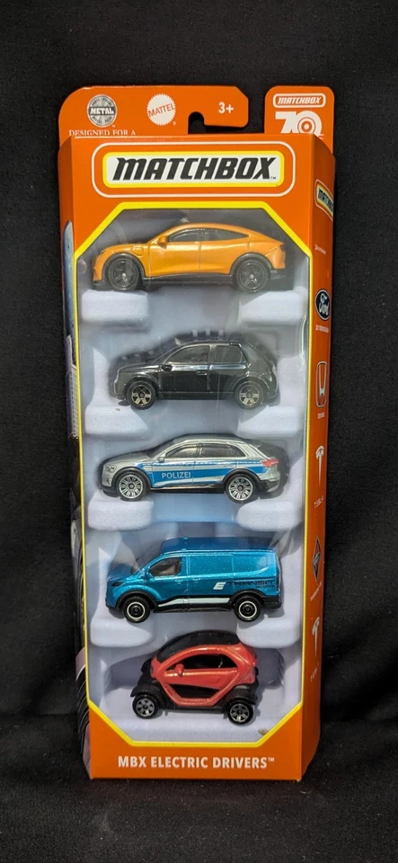 MATCHBOX CUSTOM MBX ELECTRIC DRIVERS 5 PACK. MACH-E HONDA E TWIZY TRANSIT E-TRON - Image 1 of 4