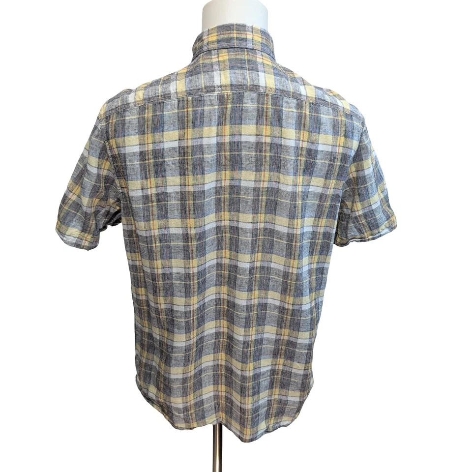 Chemise Levi's M Carreaux Jaune Gris Lin Coton Manches Courtes - Photo 2/4