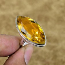 Natural Citrine Marquise Gemstone Adjustable Ring 925 Sterling Silver Jewelry