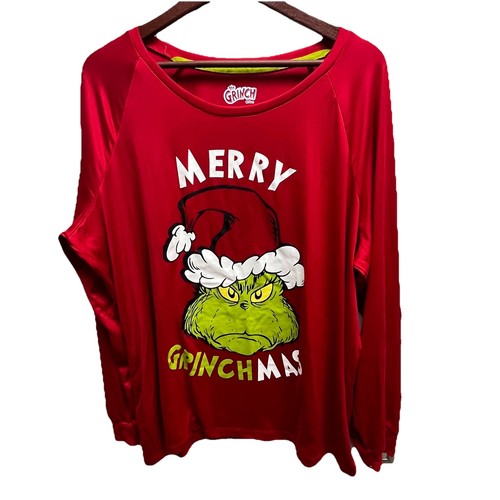 The Grinch “Merry Grinchmas” Long Sleeve PJ T-shirt Top Size 2X (18W- 20W) Red - Picture 2 of 4